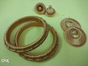 Brown Silk Thread Bangles And Earrings