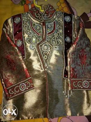 Men's Brown And Red Traditional Asisan Shirt