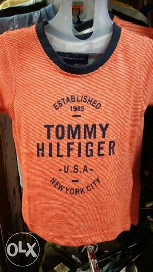 Orange And Black Tommy Hilfiger Crew-neck Shirt