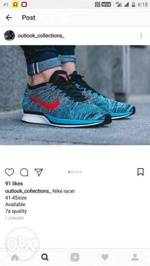 Pair Of Blue-and-red Nike Flyknit Racer Sneakers Screenshot