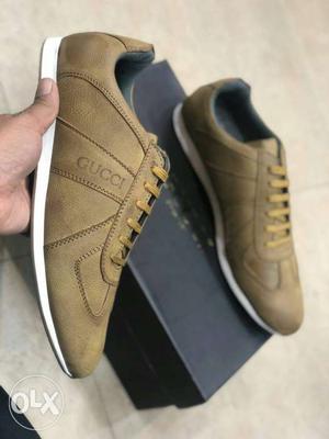 Pair Of Brown Gucci Sneakers With Box
