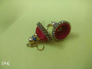 Pair Of Red Jhumka Hook Earrings