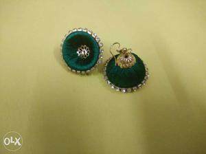 Pair Of Silver And Green Dangle Earrings