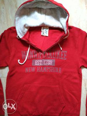 Red New Hampshire Print Half-zip Hooded Jacket