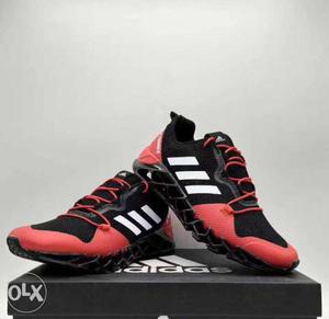 Red-and-black Adidas Athletic Shoes With Black Box