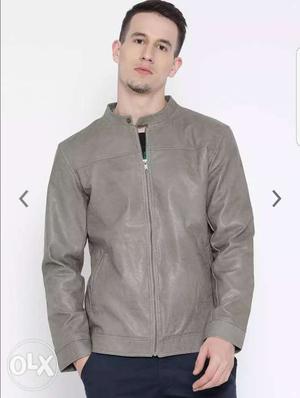 RedTape Men's Gray Leather Full-zipped Jacket