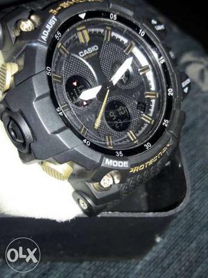 Round Black Chronograph Watch With Black Strap Branded G