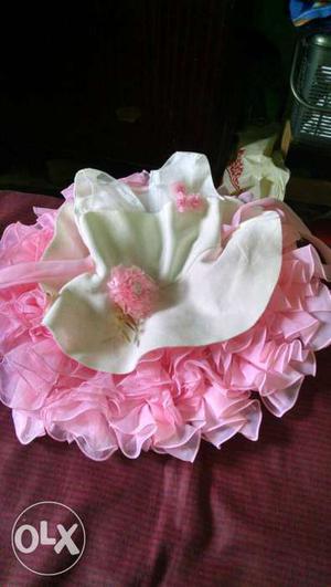 Ruffled Pink And White Sleeveless Dress
