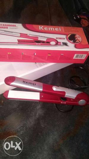 Silver And Red Kemei Hair Iron With Box