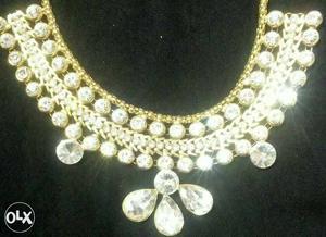 White Gemstone Gold-colored Bib Necklace