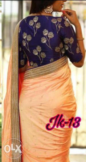 Women's Blue And Peach-colored Sari Traditional Dress