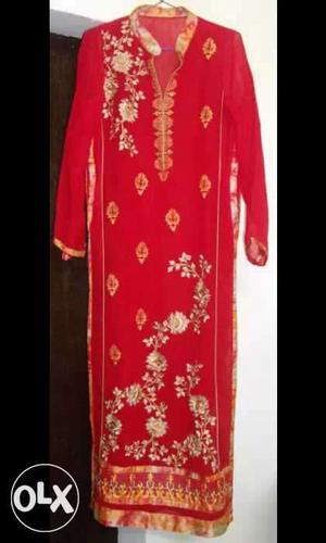 Women's Red And Brown Floral Long-sleeved Dress