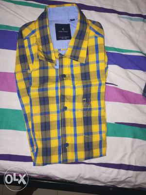 Yellow And Blue Plaid Dress Shirt