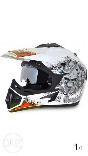 Gray, Black, And Orange Full-face Motorcycle Helmet