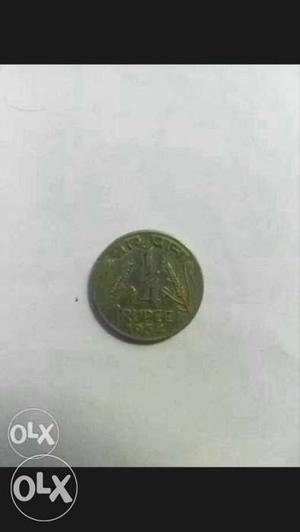 Old Antique 1/4 Rupee Coin. Year -