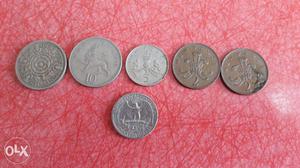 Six old coins of diffent countries