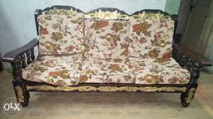 Beige And Green Floral 3-piece Sofa Set