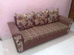 Brown And White Floral Fabric Sofa 1 + 2(side sofa)