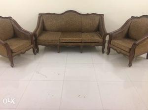 Brown Wooden Framed Brown Padded Couch