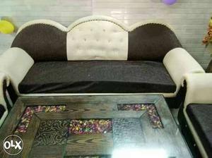 Brown and cream leather 7 seater Sofa Set
