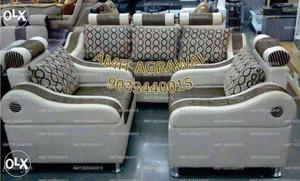 Gray And Brown Fabric Sofa Set