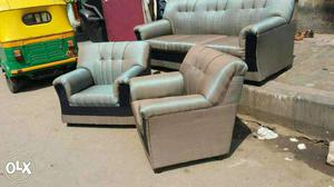 Gray Leather Sofa Chair And Ottoman