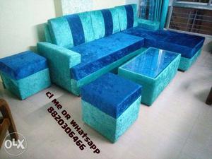 Green And Blue Fabric Sectional Sofa