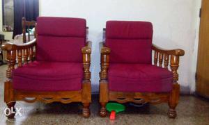 One three seater and Two single Brown Wooden Framed sofa