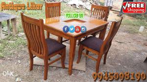 Pure teak wood four chair dining table