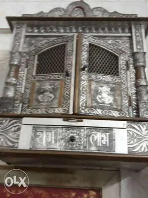 Silver-colored Wooden Puja Mandir