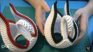 Two White-and-red And White-and-black 3D Swan Origamis