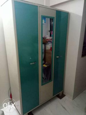 White And seagreen Metal Wardrobe With Mirror in good