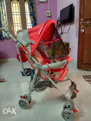 Baby's Red And Gray Light-weight Stroller