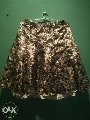 Brown And Gold-colored Elastic Waist Miniskirt