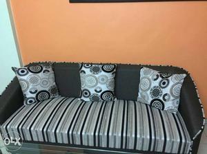 Gray And White Striped Fabric Sofa