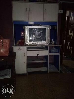 White Wooden TV Hutch With Flat Screen Television
