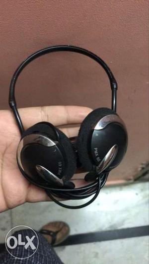 Black And Grey Philips Corded Headphones