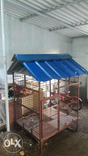 Maroon And Blue Metal Pet Cage