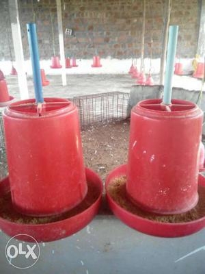 Two Red Pet Feeders