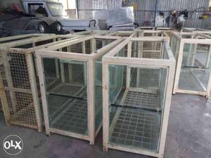 White Wood-framed Pet Cage Lot