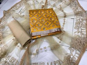 Beige Floral Skirt With Yellow Textile