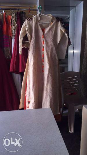 Beige Long-sleeved Floral Dress