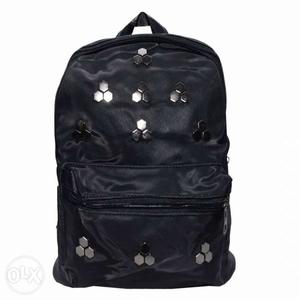 Black leather ruff backpack bags for girls to