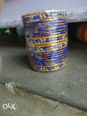 Blue-and-gold-colored Silk Bangle Lot