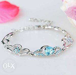 Heart Silver-colored Blue Gemstone Chain Bracelet