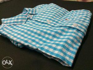 Men's Teal And White Checkered Dress Shirt
