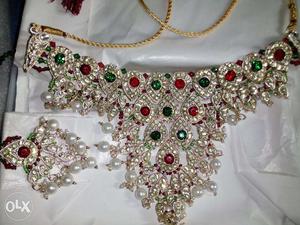NEW Wedding Bridal Zircon Kundan Necklace Set With Earrings