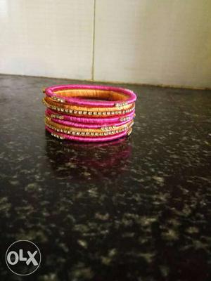 New gold and pink silk thread bangles