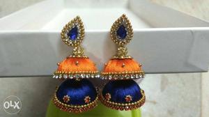 Orange And Blue Jhumkas Earrings