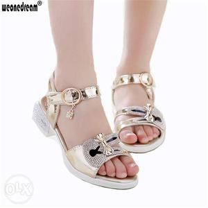 Pair Of Silver-colored Leather Sandals